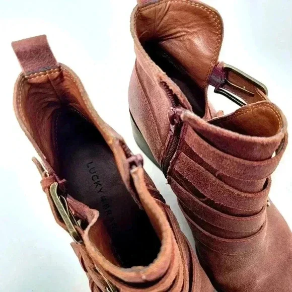 Lucky Brand Loreniah Red Moto Grunge Buckle Ankle Booties - 7.5 - Picture 7 of 11